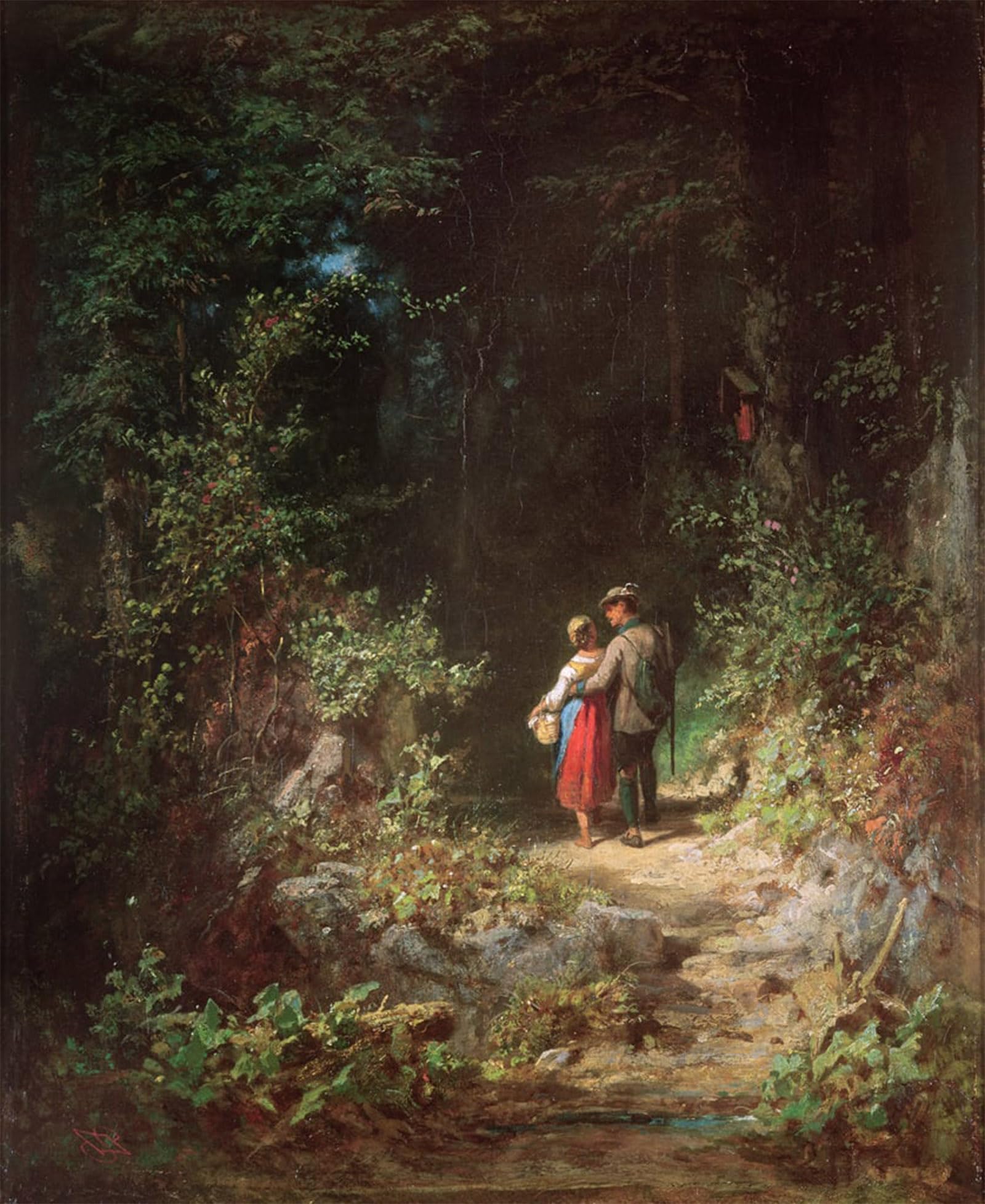 ARTXLXXBN Famous Art Print Poster Vintage Wall Art Lovers in a Wood by Carl Spitzweg Canvas Art Poster for Home Decor 60x90cm