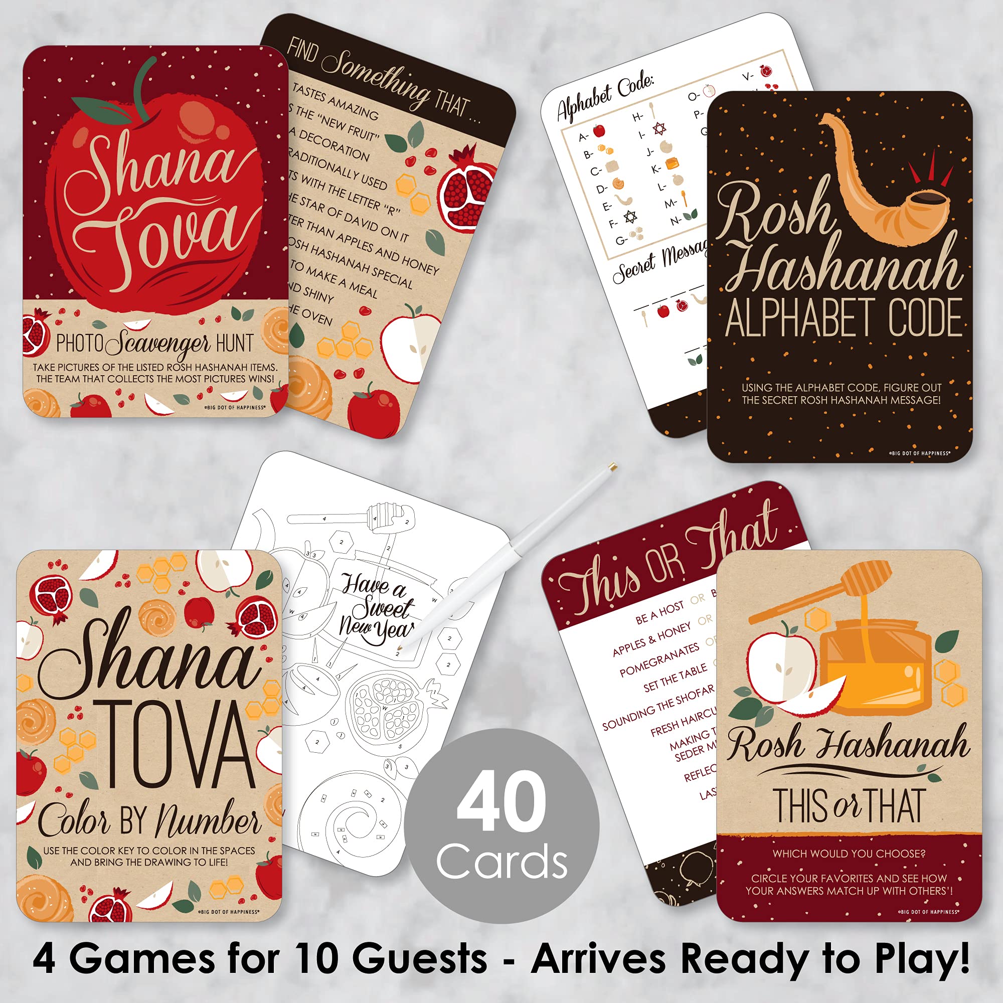 Amazon.com: Big Dot of Happiness Rosh Hashanah - 4 Jewish New Year Party  Games - 10 Cards Each - Gamerific Bundle : Toys & Games