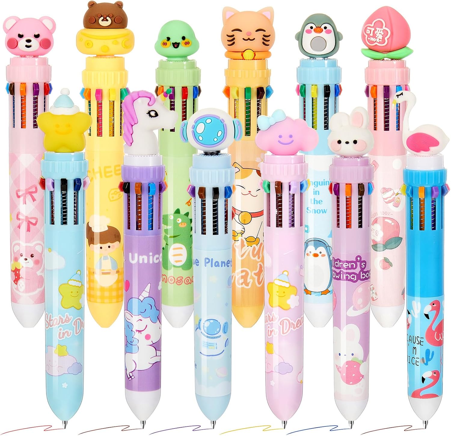 Kosiz 12 Pack 10 Colors Multicolor Pen in One for Kids Party Favors, Lovely