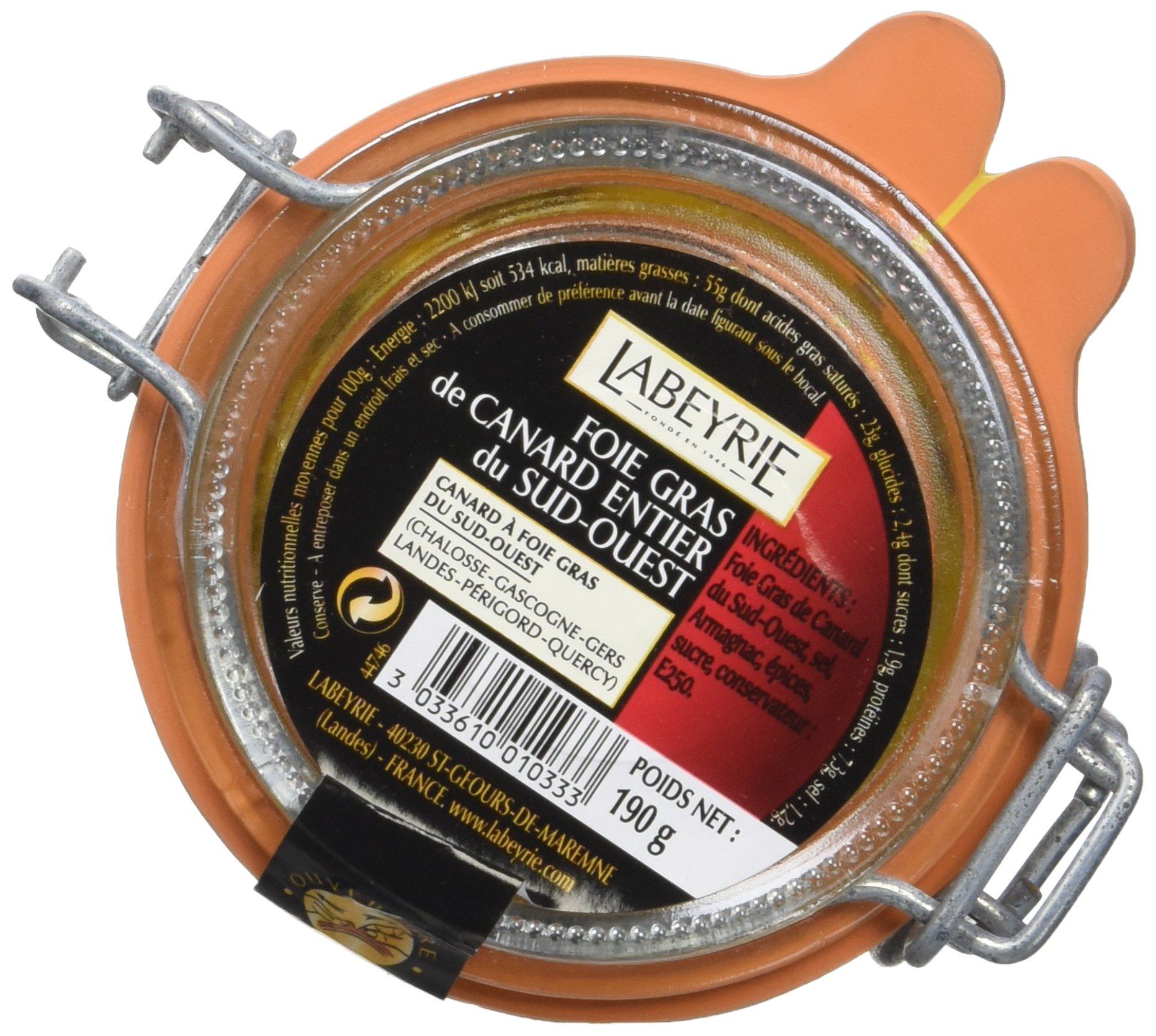 Labeyrie Foie Gras de Canard Entier du Sud-Ouest Bocal 190 g