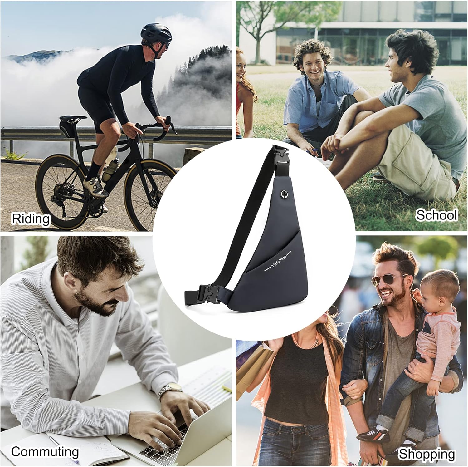 FANDARE Ultra-light Sling Chest Bag One Shoulder Bag Double-sided Crossbody Backpack Men with Earphone Hole for Outdoor Travel Work Hiking Running Indoor Activities Daypacks Dark Blue