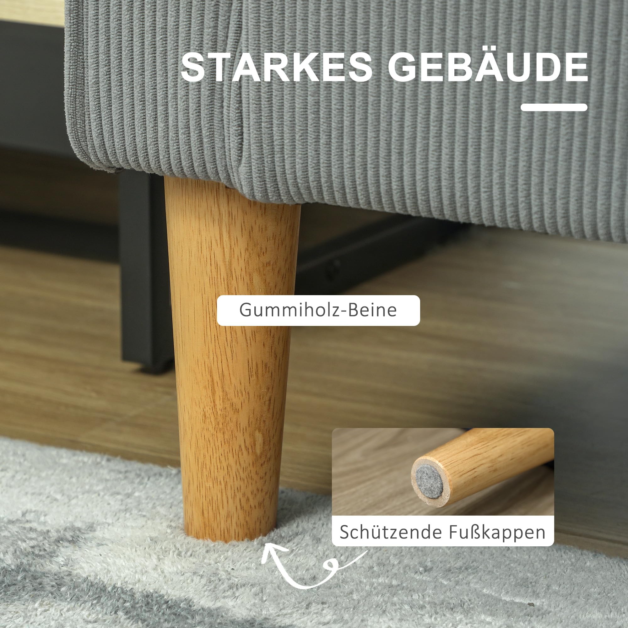 HOMCOM Sofa 2 Sitzer Couch mit 2 Armlehne Stauraum Hellgrau 117x63x79 cm | Kleine Loveseat, Cordoptik, Holzbeine, Modern Polstersofa, für Wohnzimmer, Schlafzimmer, Kleinen Raum