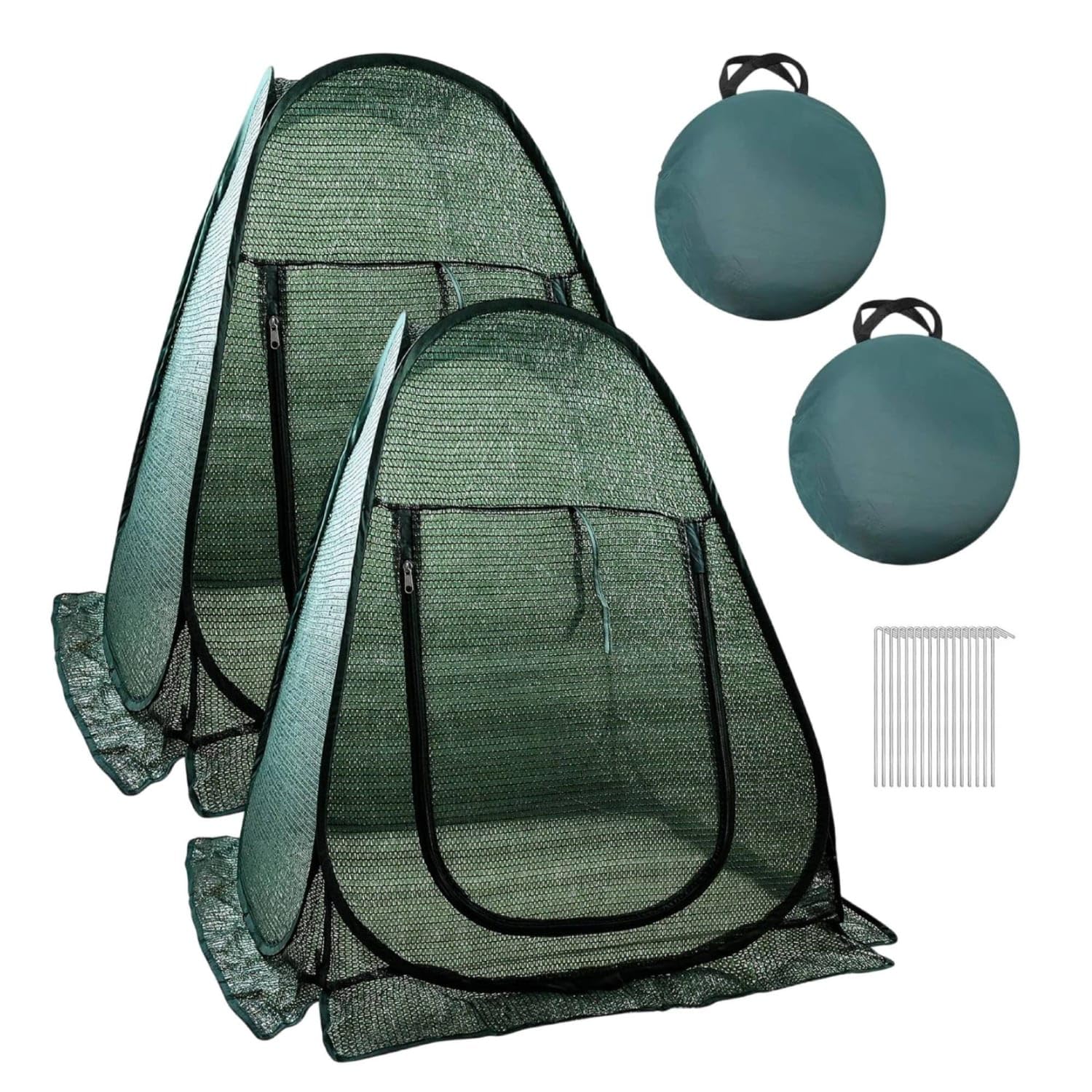 2 Pieces Foldable Fold-Out Plant Cover Collapsible Mesh Plant Cover Breathable Zippered for Gardeners, Hobbyists, Backyard, Patio, 2-pk Grn W Storage-picture-14