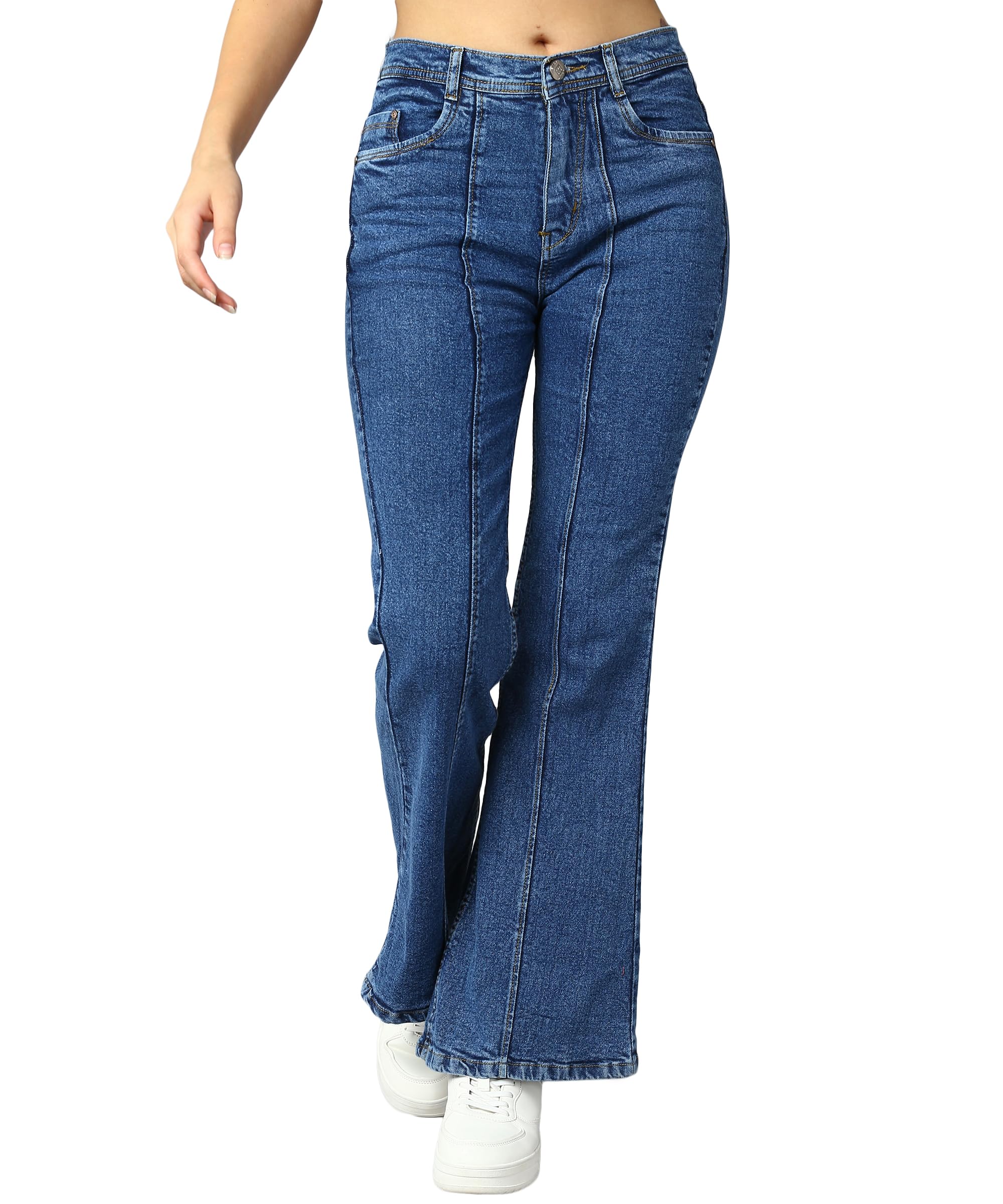 Womens Mid Rise Denim Wide Leg Jeans