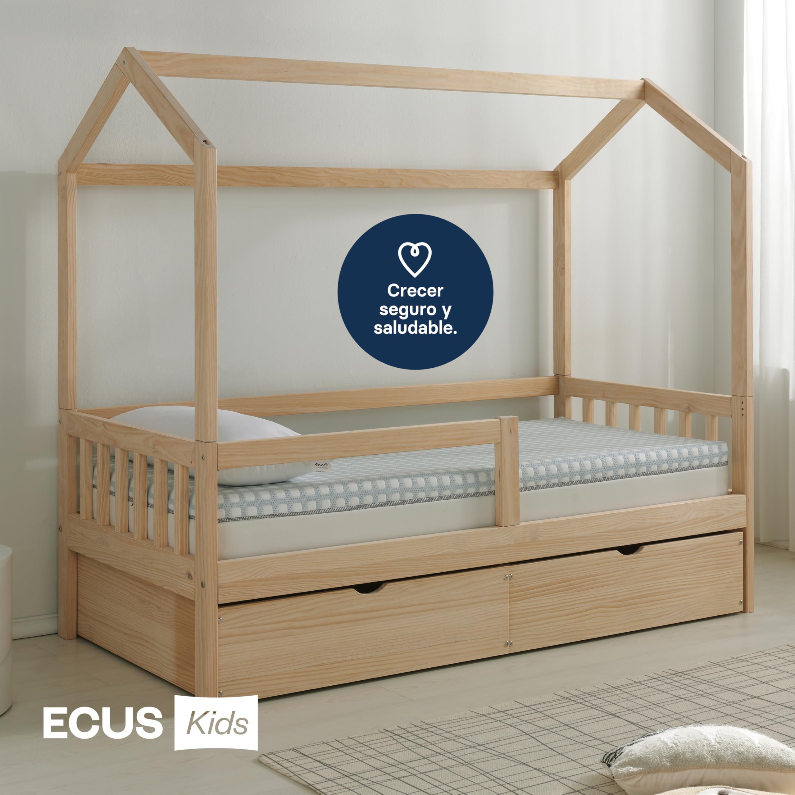 ECUS Kids Colchón Cuna 70x140 cm Care Ultimate, Antiplagiocefalia, Tejido Xtra-Cool, Topper Extraíble, Hipoalergénico, Altura 12 cm