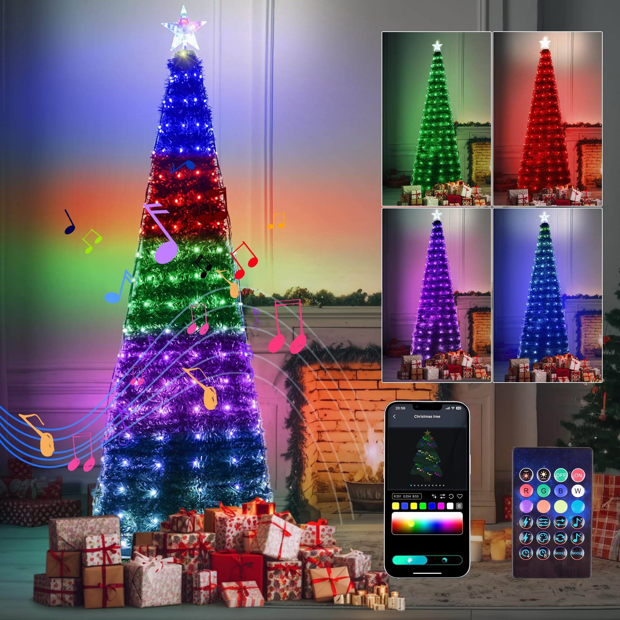 Smart Christmas Tree Lights with Star Topper, 6.6FT x 10 LED String Lights Music Sync with Remote & APP Controlled, DIY 16 Million Colors Plug in Christmas Lights for Tree Outdoor Indoor Xmas Decor
