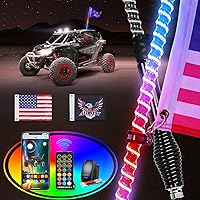 Vista 23 de Nilight Luz LED para látigo, 1 antena COB RGB de 2 pies con base de resorte, aplicación Bluetooth y control remoto, patrones de persecución