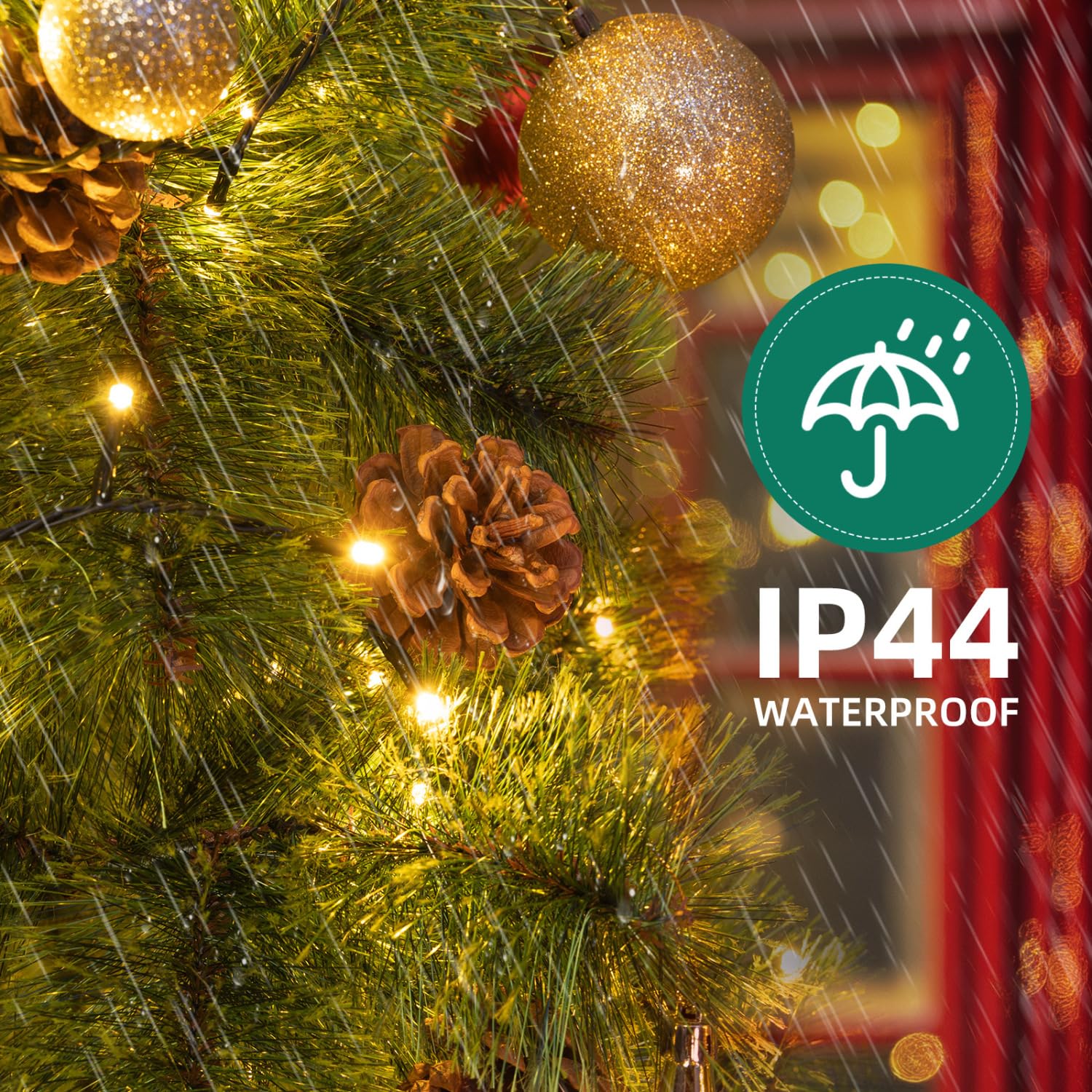 Aigostar 180 CM Árbol de Navidad Artificial,con Cadena de Luces LED de 18 M,300 LED Blanco cálido,8 Modos de Iluminación,Ramas Aguja de Pino con Piñas,Verde,Incluye Soporte de Meta