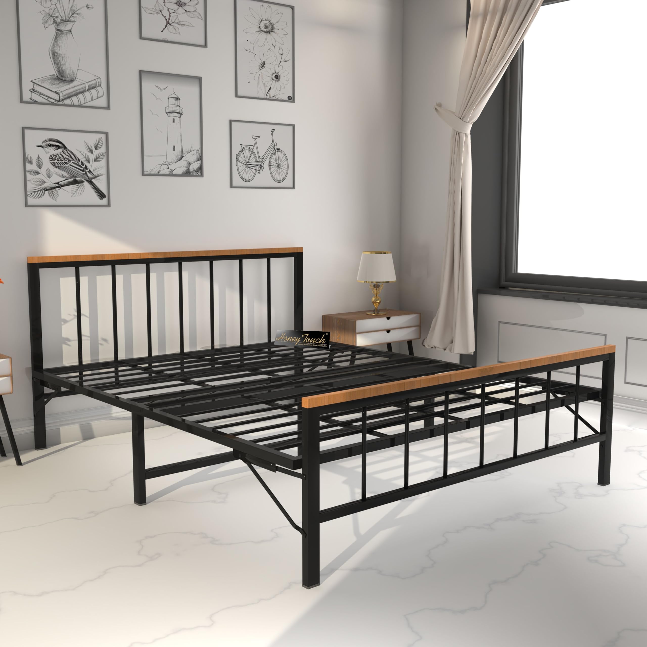 Honey Touch Oslo Folding Double Bed Without Mattress | No Assembly Required | Foldable Bed for Sleeping/Guests/Rented Apartments/Bedroom(4x6.25ft, Black)-image-7