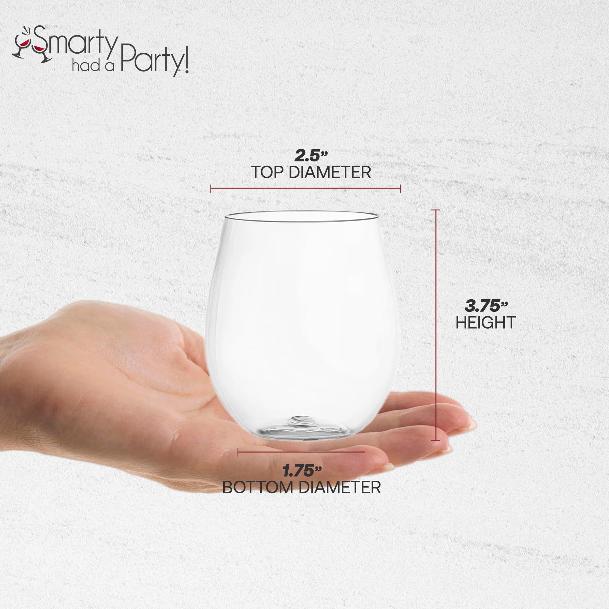 Amazon.com: Smarty Had A Party 12 oz Plastic Stemless Wine Glasses - 64  Pack Clear Disposable Wine Cups for Weddings, Parties & Events -  Shatterproof BPA-Free Drinkware for Red & White Wine,