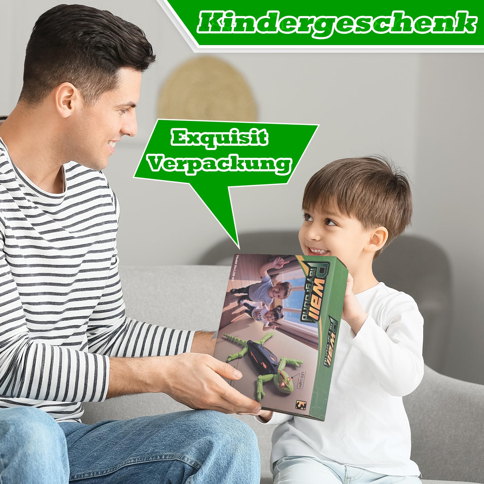 Ferngesteuert Wall Crawler Gecko, der an Wänden Decken Entlang Krabbelt, Wiederaufladbar Chamäleon, mit leuchtenden LED-Augen, Realistische Bewegunge, Spielzeug für Kinder ab 4+ Jahren (Chamäleon)