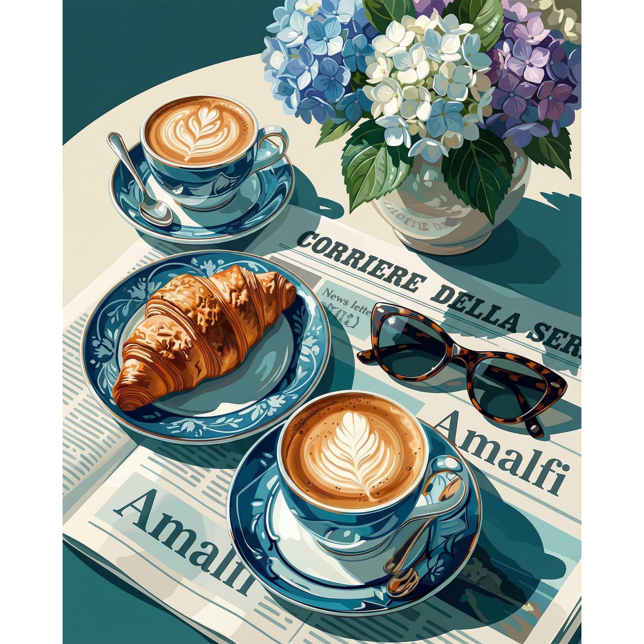 Paint by Numbers for Adults Coffee DIY Acrylic Painting by Numbers Kits for Beginners Breakfast Croissant Adult Paint by Numbers Canvas for Home Wall Decor 40x50 cm