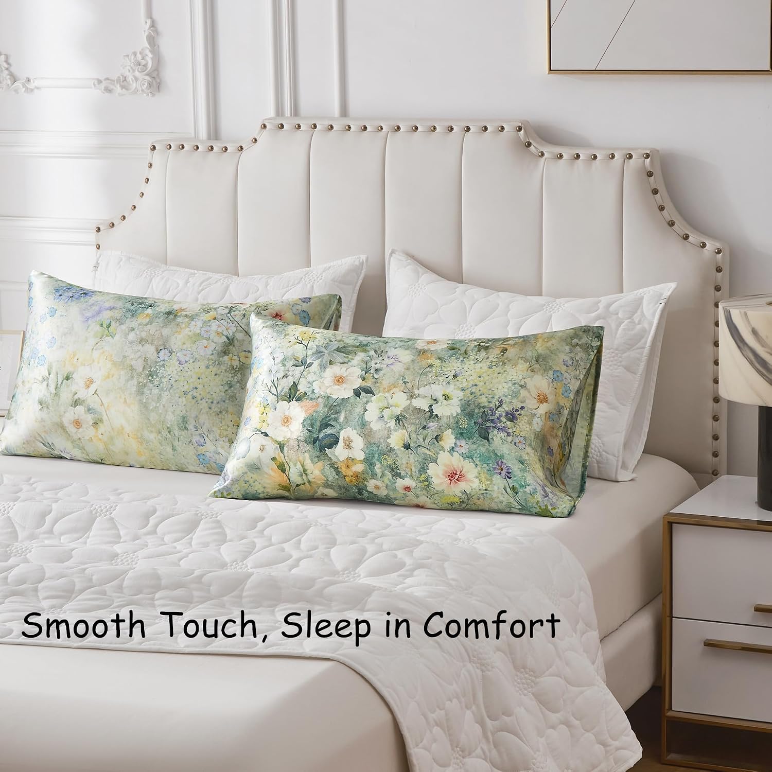 Satin Pillowcase 2 Pack Similar to Silk Pillow Cases Standard Size, Satin Pillow Case for Sleeping Women with Envelope Closure, Gifts for Women Girls, Watercolor Flower, 20x26 Inches