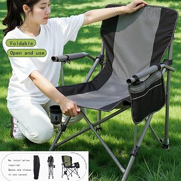 Foldable portable camping chair, high back recliner for outdoor fishing, barbecue and dinner, multifunctional leisure chair with load capacity of 330 pounds, strong and durable, green Camo
