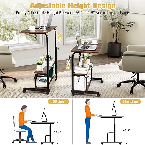 Miniatura 47 de Karl home Mesa móvil pequeña de 23.6 pulgadas, escritorio para computadora con ruedas, altura ajustable, carrito de computadora portátil, mesa Negro