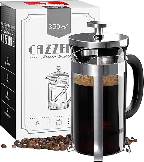 Cazzenie Prensa Francesa de Vidrio con acabado cromado para preparar café o  tisana. Cafetera Francesa Briztol
