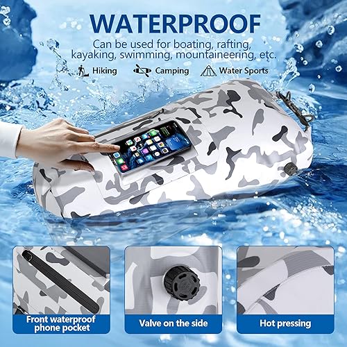 Vista 3 de Bolsa seca impermeable de 30L con enfriador desmontable de 20 L, mochila enfriadora con bolsillo para teléfono y bolsa para botellas, adecuada