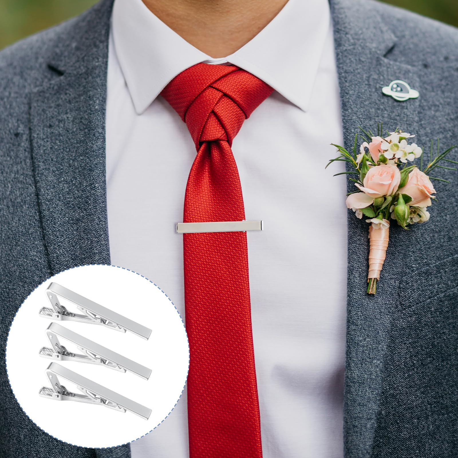5 sztuk spinek do krawata, srebrne ze stali nierdzewnej, długie style spinek do krawata na wesele, biznes, dla mężczyzn, pomysł na prezent na Boże Narodzenie, Dzień Ojca