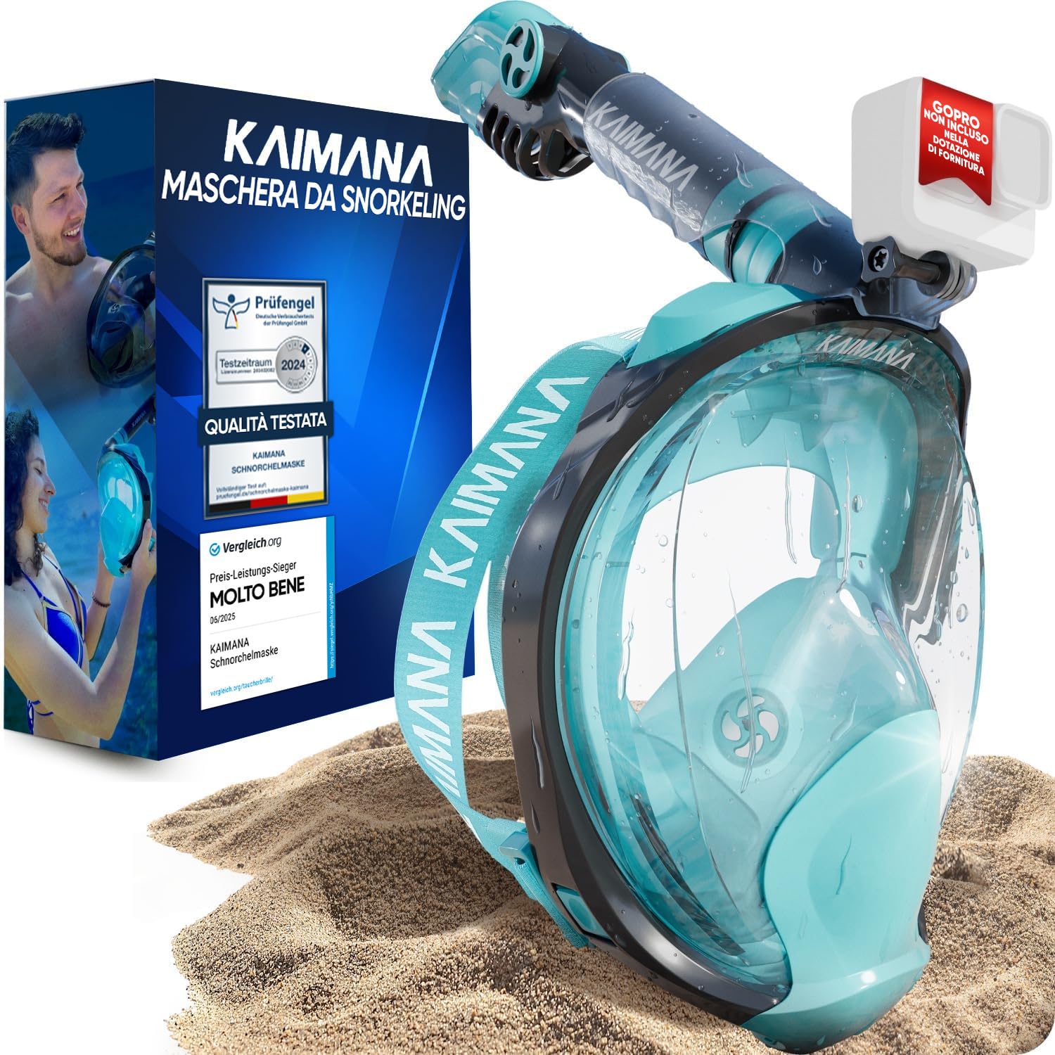 KAIMANA® Maschera Snorkeling Bambino Integrale – Maschera Snorkeling Bambini Full Face 4-10 Anni con Sistema CO₂-Safe, Anti-Appannamento, Anti-Infiltrazioni – Inclusa Borsa da Trasporto