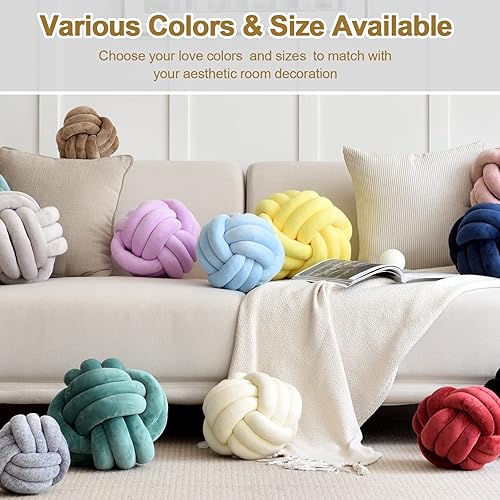 Miniatura 4 de Bola de almohada de nudo, cojín redondo suave para decoración del hogar, almohada decorativa para el hogar, almohada de felpa anudada hecha a mano