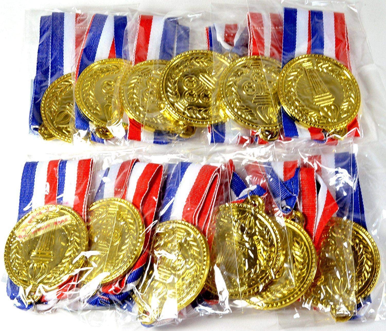 SHATCHI Medallas de oro de plástico para aula, ganador de estrella para el día de los deportes de los niños, premios de juegos olímpicos, juguetes rellenos de bolsas (6 piezas-144 piezas), 120 piezas