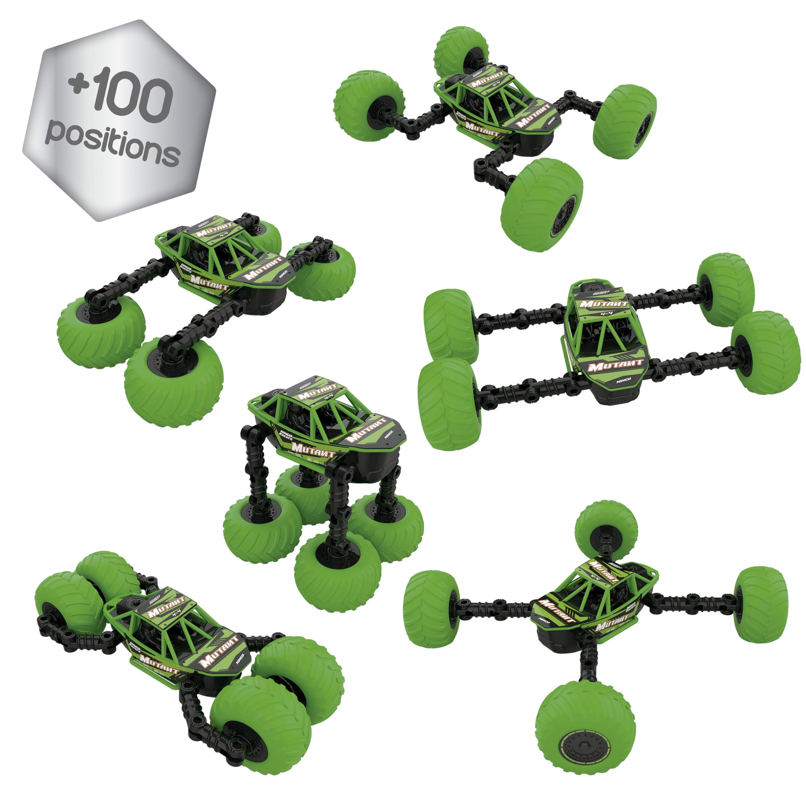 Ninco - Coche teledirigido MUTANT con batería de litio, Ruedas multiposición, más de 100 posiciones girándolas manualmente, Programable: guarda movimientos y reprodúcelos, A partir de 6 años (NH93201)