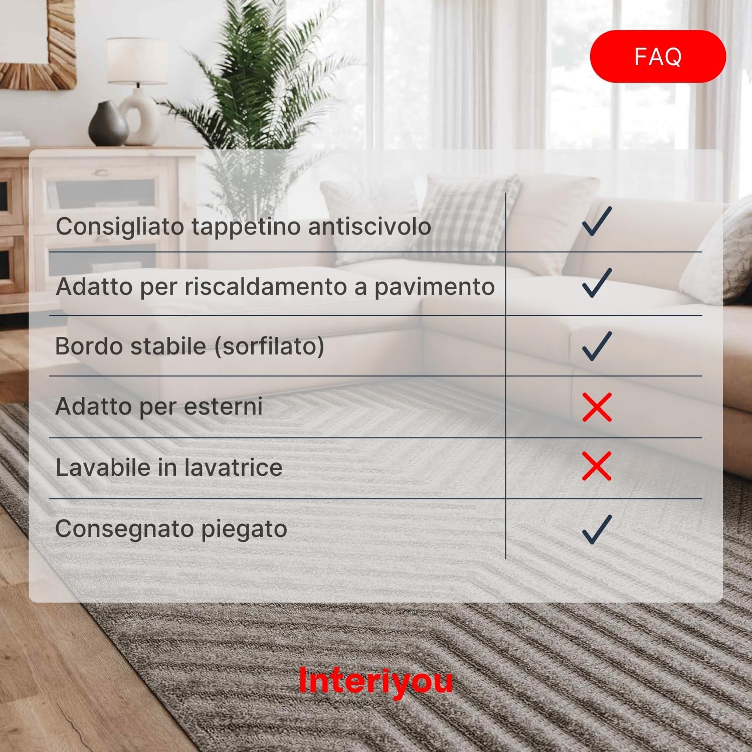 Interiyou Tappeto salotto pelo corto Lecce - 120x170 cm Grigio Chiaro - Stile boho scandinavo con effetto 3D alto-basso - Piatto con motivo geometrico
