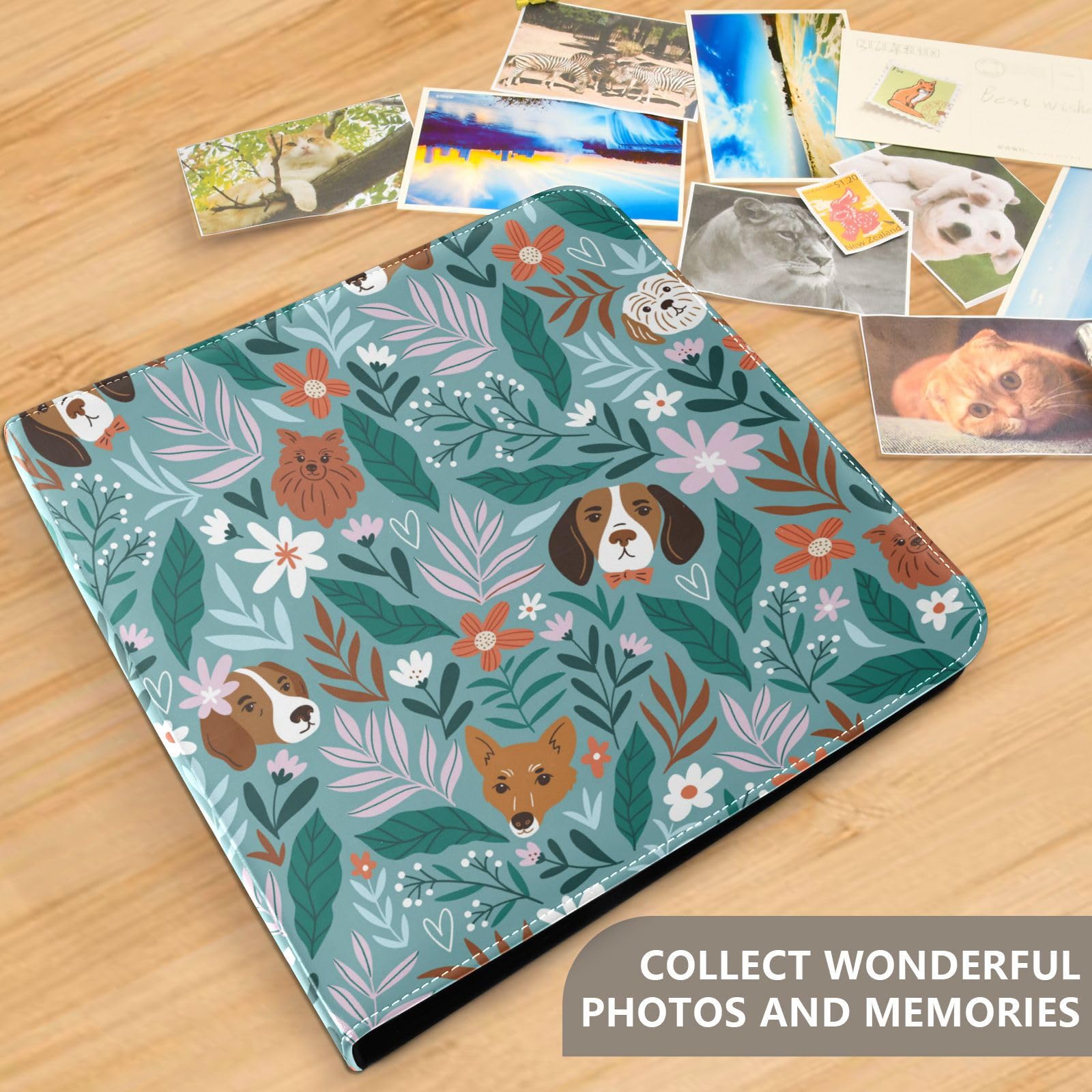 Álbum de fotos, páginas autoadhesivas, estanterías, álbumes de fotos, álbum de fotos familiar, 4 x 7 pulgadas, diseño de perros y flores