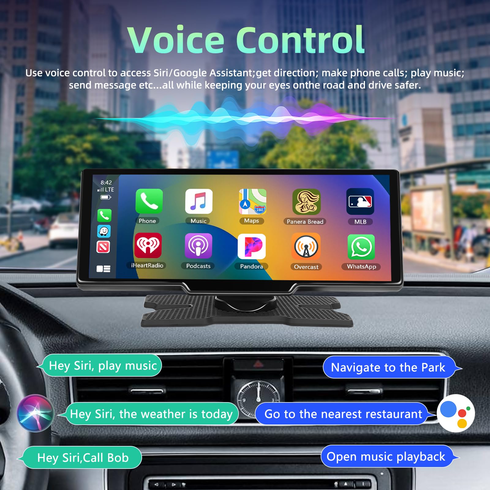 Écran Portable sans Fil 10.26" CarPlay Voiture avec 2,5K Dashcam & 1080P Caméra de Recul, Ecran Carplay MirrorLink, Navigation GPS, Siri G00gle Assistant Vocal, Bluetooth, FM, Aux, 64G TF Carte