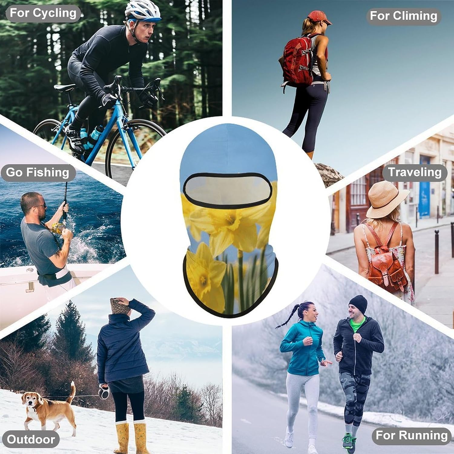 Balaclava Full Face Mask Cooling Neck Gaiter Yellow Daffodils Flowers Breathable Face Covering for Men Women