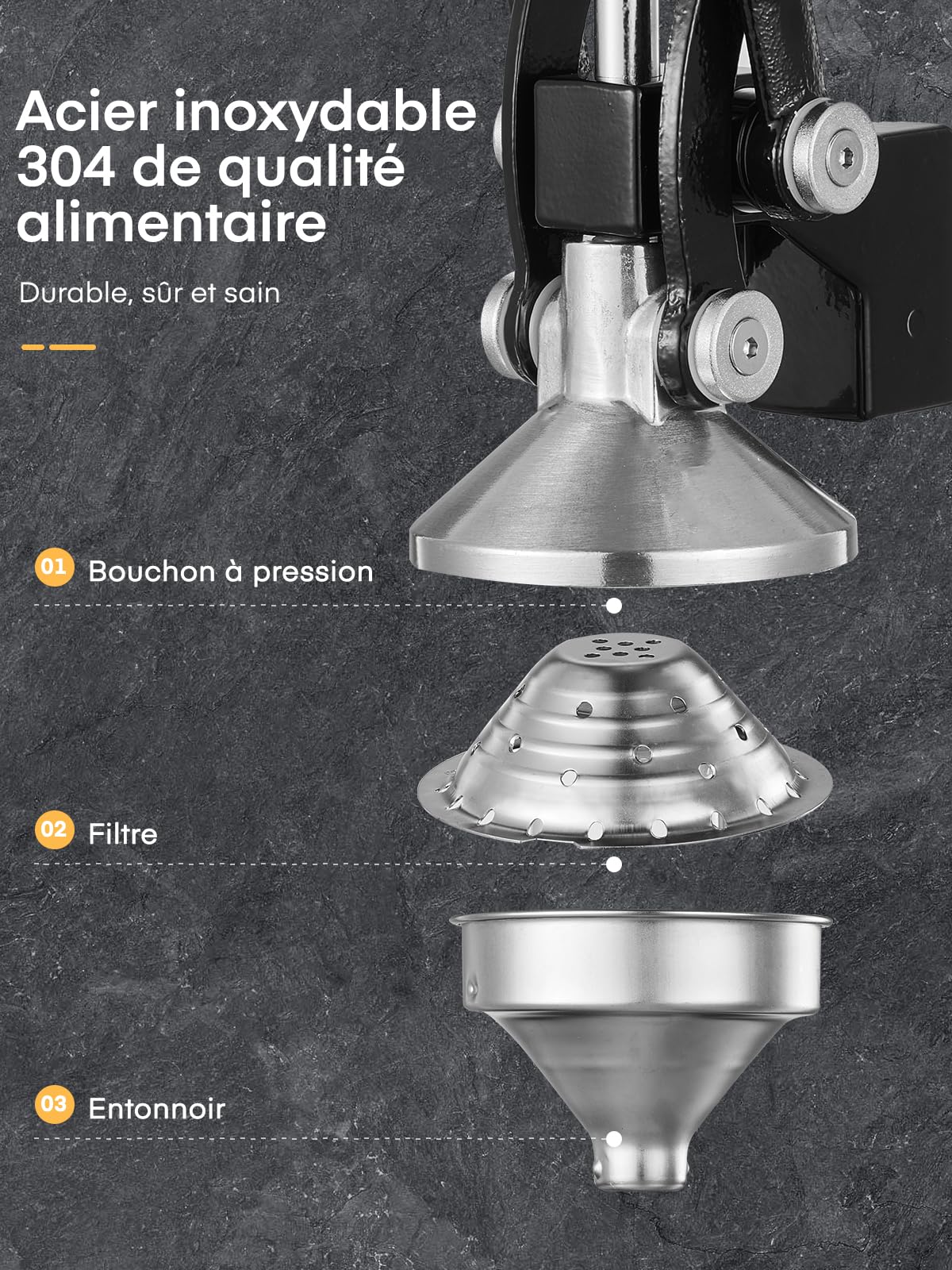 Presse Agrumes Manuel FOHERE, Presse Citron en Fonte, Presse Agrumes Commercial à Main pour Orange, Citron, Grenade, Pamplemousse, Presse Agrumes Facile à Nettoyer avec une Tasse en Acier Inoxydable