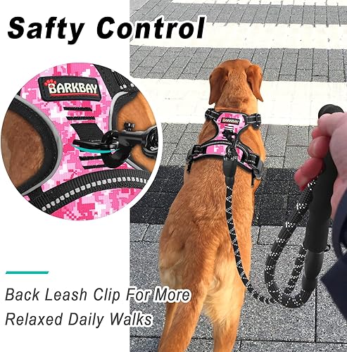 Miniatura 6 de Barkbay Arnés antitirones grande para perro, con paso, reflectante con clip frontal y mango de fácil control para entrenamiento, caminar, correr