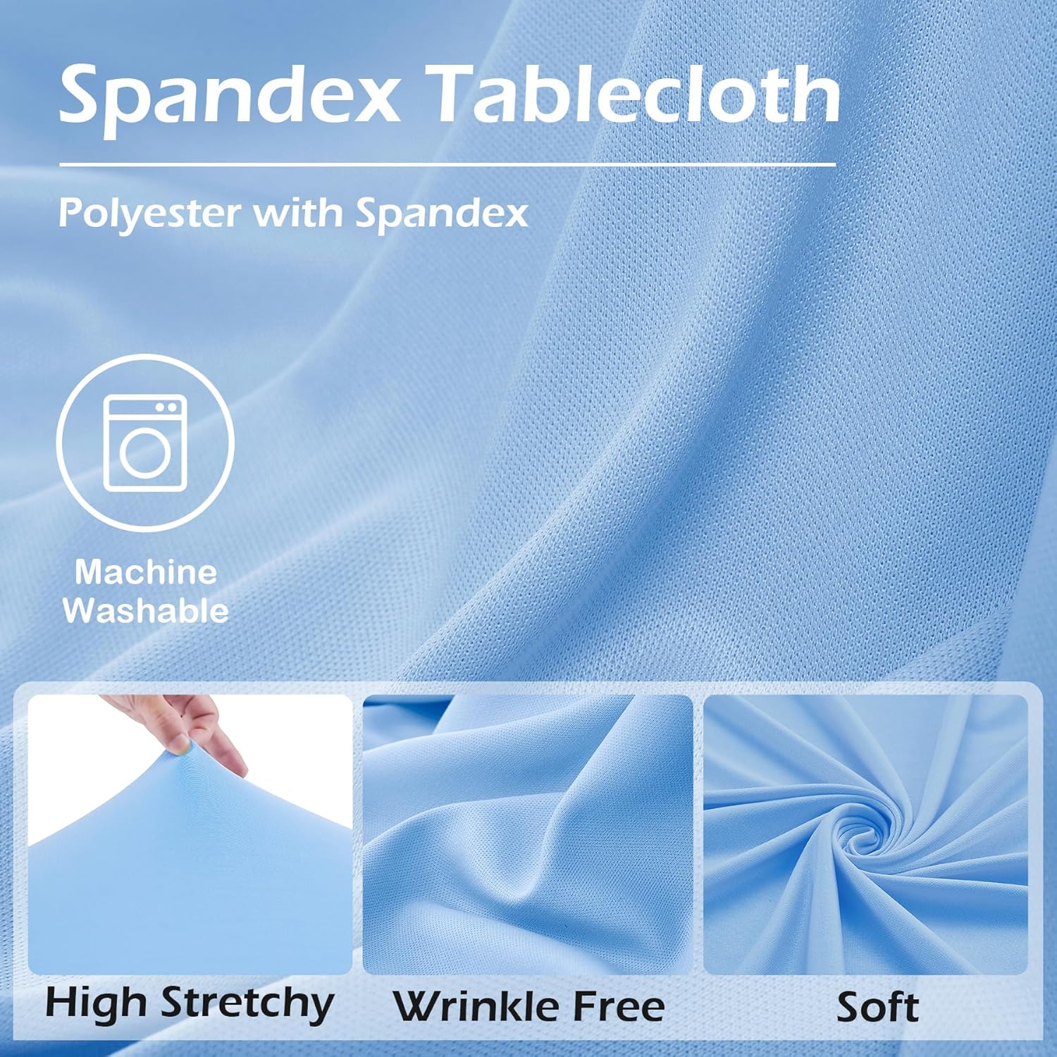 2 pk Baby Blue Spandex Tablecloth 6ft With Ruffle Table Skirt, Wrinkle Free Stretchy Fitted Tablecloths for 6 Foot Rectangle Tables, Elastic Spandex Table Covers for Weddings Parties Banquet Craft