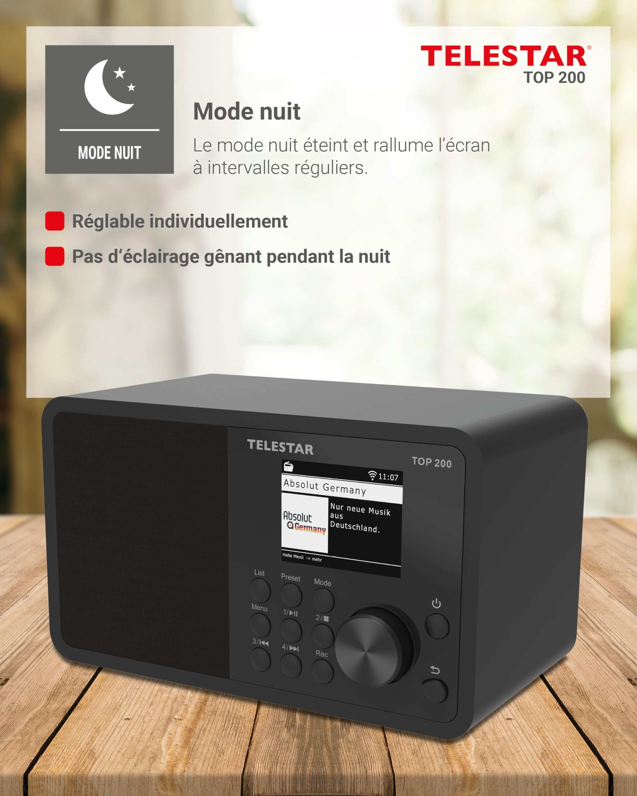 TELESTAR Top 200 – Radio Dab Plus -Internet (Mono, 10 W, Bluetooth Audio-Streaming & Fonction émetteur, Enregistrement USB, système d’Alerte d’Urgence, contrôle Via Application) – Noir