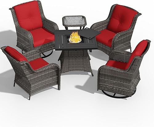 Miniatura 100 de Juego de 2 sillas de patio giratorias de 360 grados para exteriores y mesa auxiliar a juego – 3 sillas deslizantes de mimbre para patio con cojines