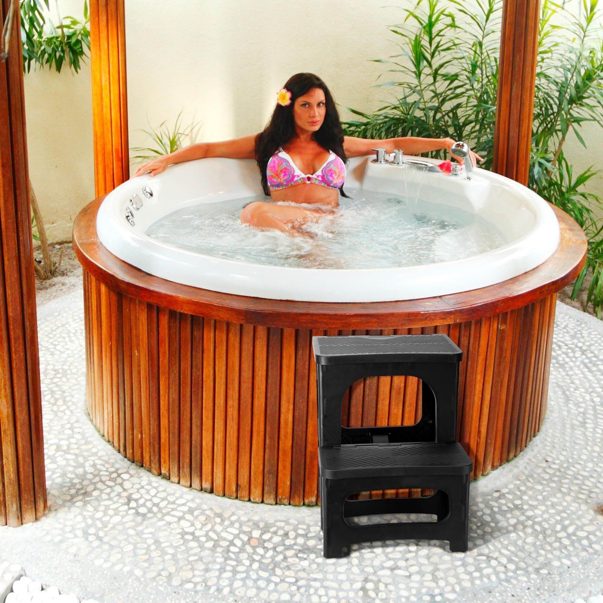 Escalones Plegables para bañera de hidromasaje, Taburete Antideslizante de 2 peldaños, Escalera Universal para bañera de hidromasaje, Accesorios para Exteriores, Interiores, terraza, Patio