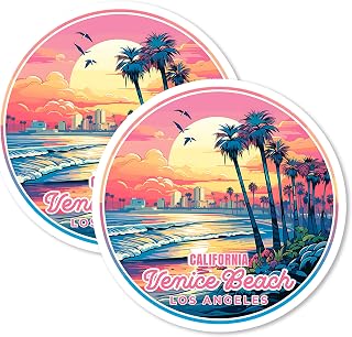 Venice Beach Los Angeles California Magnet 4 Inch 2-Pack Beach Sunset – Strong Vinyl Decorative Travel Magnets for Fridge Locker Kitchen Office – Cute Fun Aesthetic Cool Durable Long-Lasting ID44999