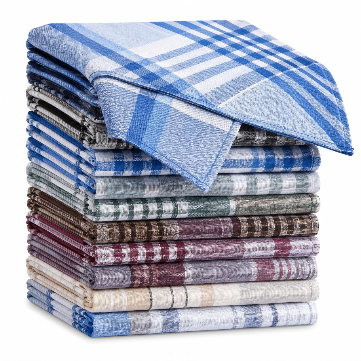 12Pack Men's Handkerchiefs 16inch - Classic Plaid Soft Cotton Handkerchiefs for men - 40 x 40cm Large Vintage Checkered Pocket Squares Hankies for Men and Grooms, Premium Classic Gents Hankies Set