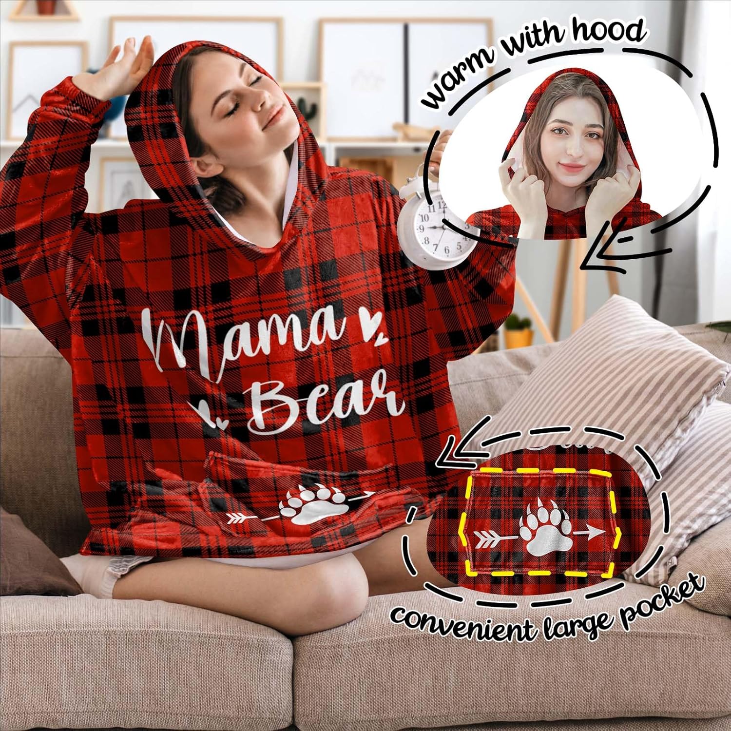 Gifts for Mom Wearable Blanket Hoodie - Mom Christmas Birthday Gift from Daughter Son - Love You Mama for Mothers Day Blanket - Image 3