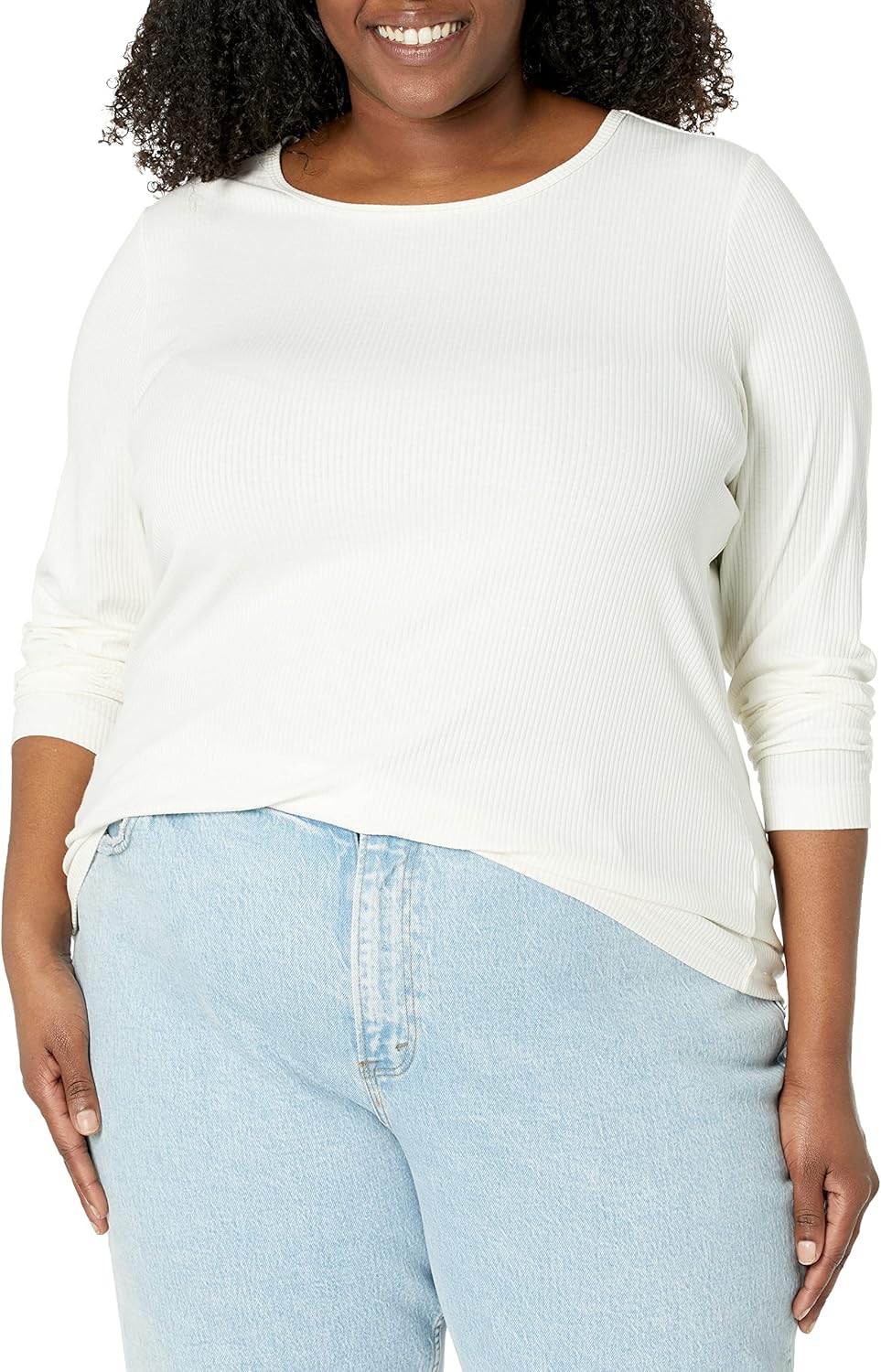 Amazon Essentials Women's Slim-Fit Long Sleeve Rib Knit Crew Neck Top (Available in Plus Size), Pack of 2 - Image 6