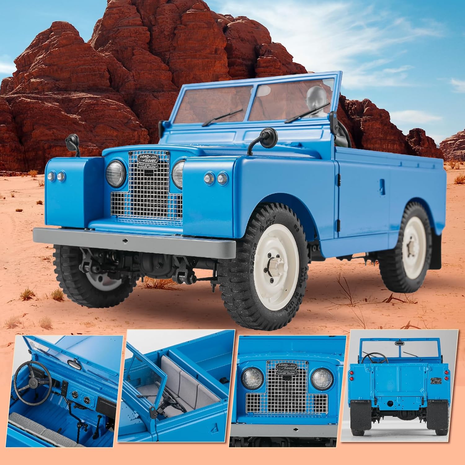 BEEZRC FMS 1/12 RC Crawler Land Rover Series II RC RTR 4WD 2.4G Model Car Hobby RC Crawler RC Cars Offroad RC Truck Remote Control Car with Transmitter LED Lights for Adults(Blue)