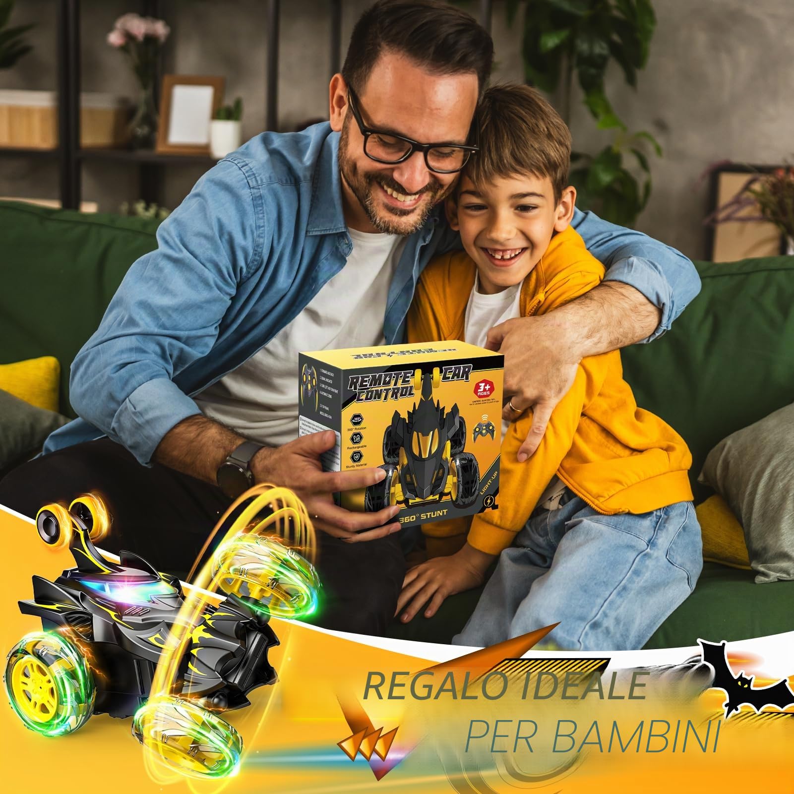 Braxel Auto telecomandata RC 2.4 Ghz 360° Flip LED lampeggiante Monstertruck - Giocattoli da 3 a 9 anni - Regalo di compleanno