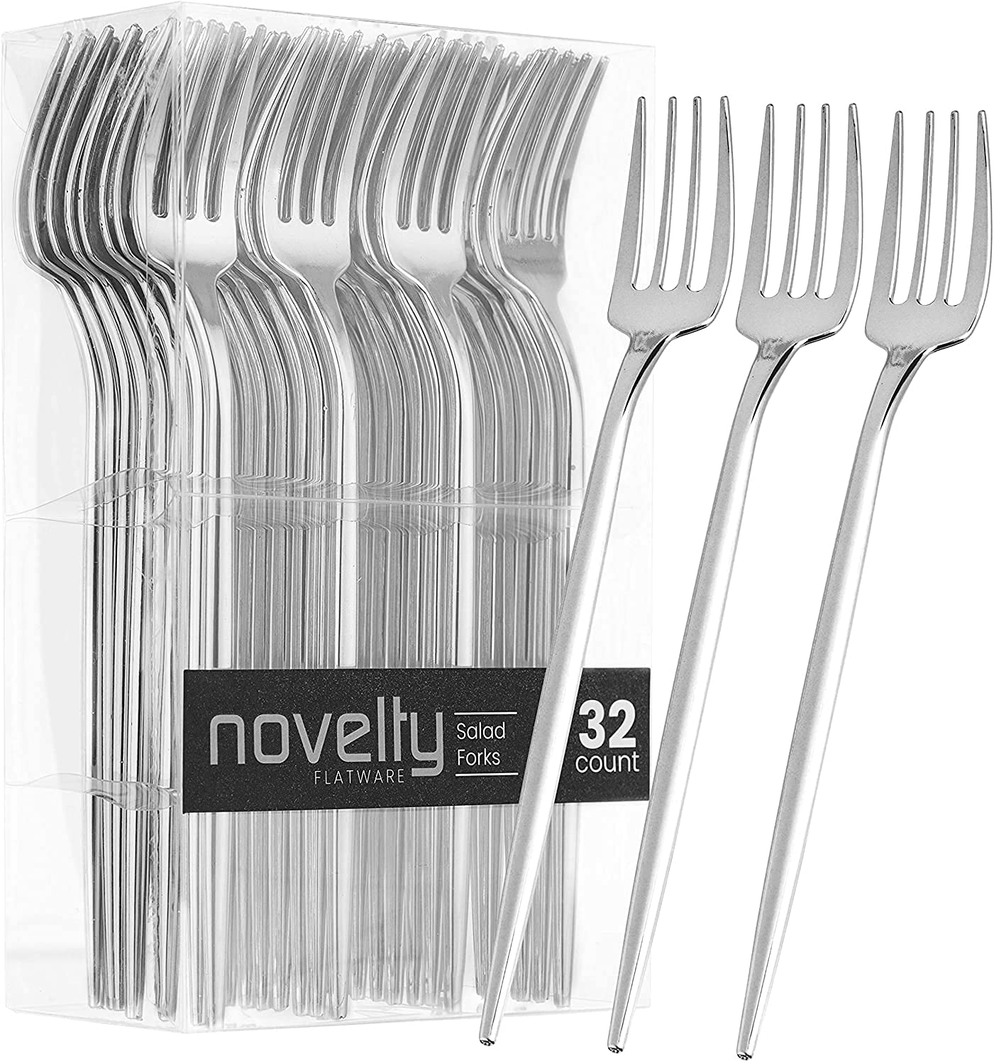 Elegant Novelty Silver Salad Plastic Forks for All Elegant Parties, Wedding, Birthday & All occasions (32)
