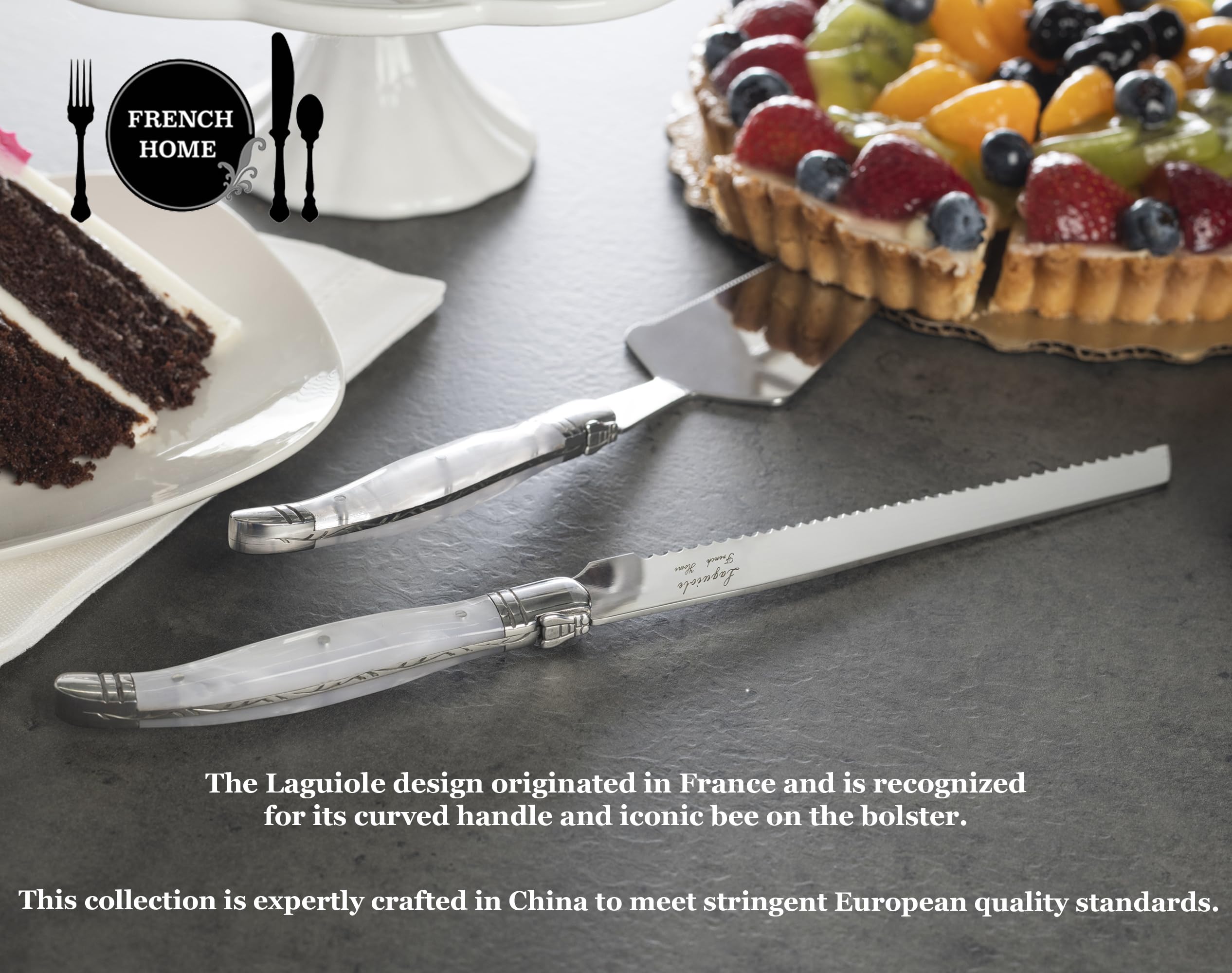 French Home Laguiole - Juego de utensilios para servir anfitrionas, elegante juego de utensilios para servir anfitrionas, juego de 5 piezas con cuchara ranurada, tenedor para servir, elevador de