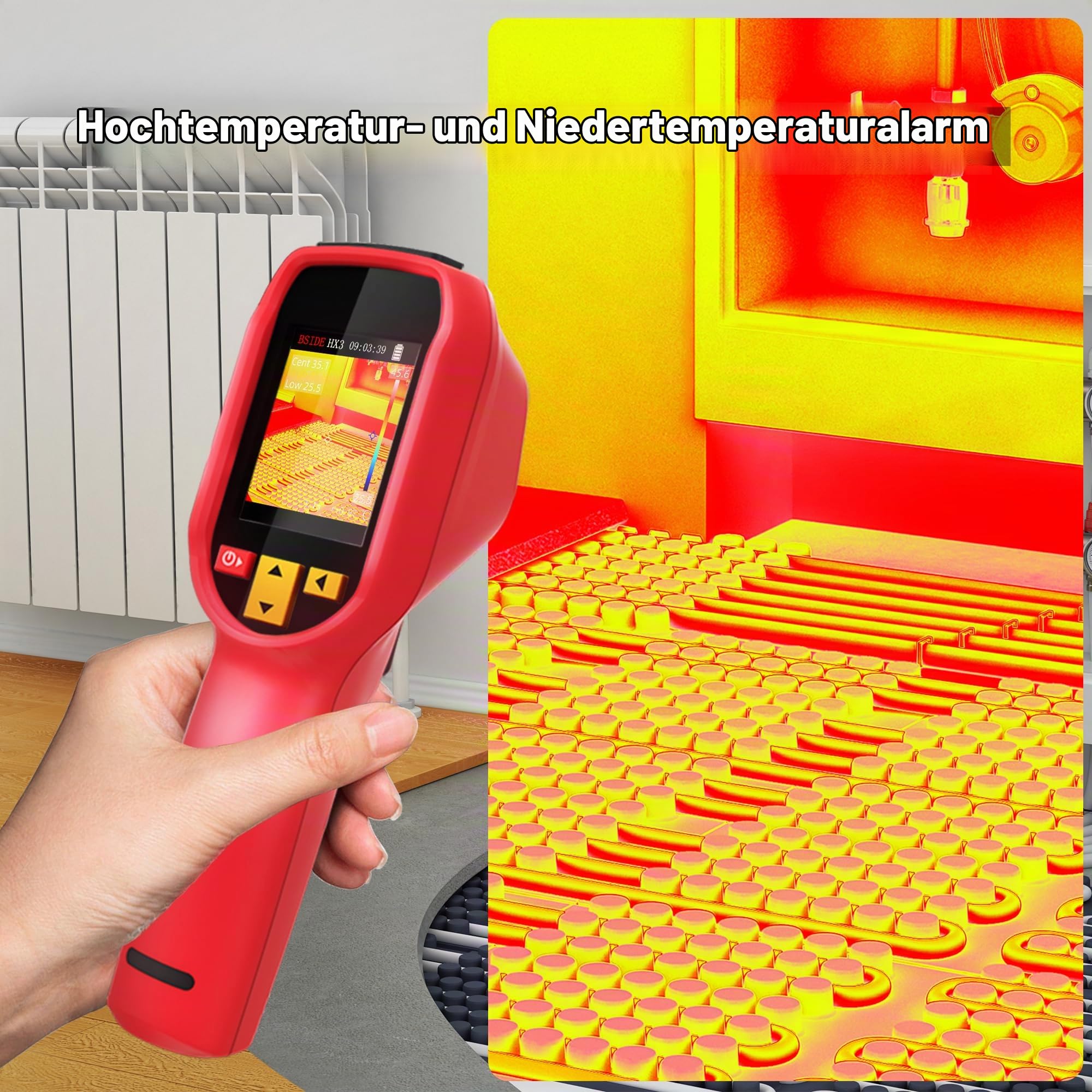 BSIDE HX1 Wärmebildkamera Hochauflösende 240 x 240 Handheld Infrared Thermal Imaging Camera mit 25Hz Bildwiederholrate 15 Farbpaletten -4°F -1022°F 50°FOV für Hauswände Leckortung KFZ Elektronik
