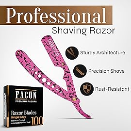 Facn Straight Razors for Men - Professional Barber Straight Edge Razor Kit with 100 Blades, Classic Stainless Steel Barbero Shaver for a Smooth & Precise Shave, Premium Barber Razor for Men\'s Shaving