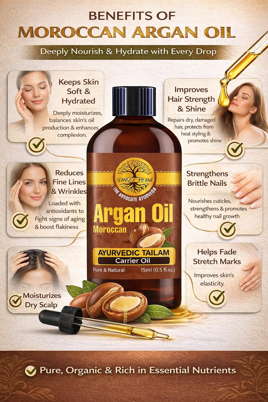 Sheer Veda Argan Oil For Hair, Skin and Body Organic and Cold Pressed Argan Oil 15 ML 1