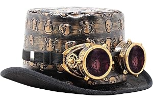 Spooktacular Creations Victorian Steampunk Top Hat with Vintage Goggles Set for Men's Halloween Costume