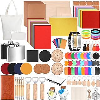 257 Pcs Laser Material Kit Laser Engraving Materials Including Acrylic, Metal, Wood, Fabric, PU Leather, Glass, Rock, Rubber Materials for Laser Engravers and Laser Cutters