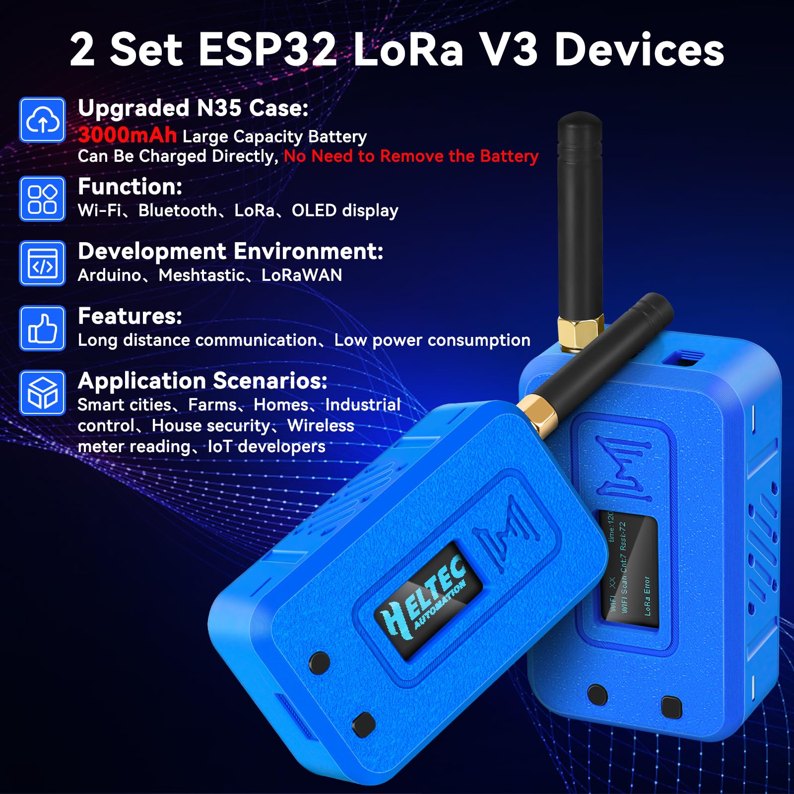 Bitcoin Miner 2Sets LoRa32 V3 868MHz 915MHz Development Board SX1262 0.96  Inch OLED Display BT+WIFI Lora Kit For Arduino IOT Smart Home Heltec V3  868mhz